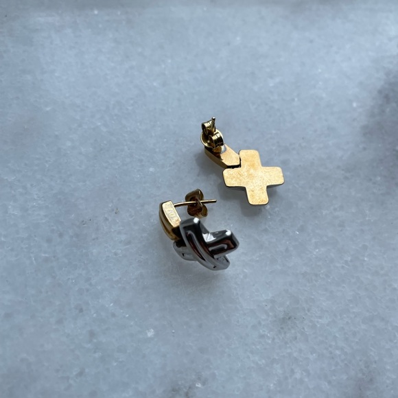 14K gold and silver crossover earrings - Picture 3 of 4